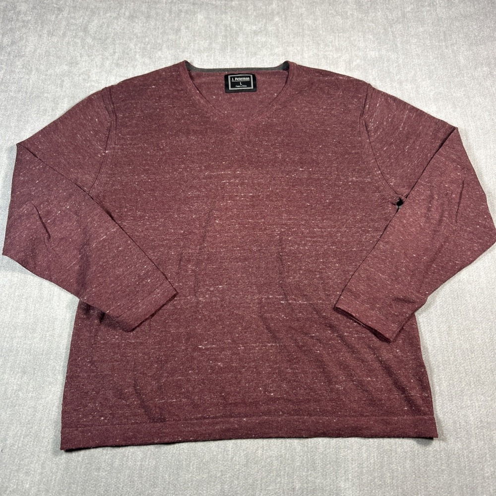 VTG J. Peterman Mens Large Long Sleeve Burgundy V Neck Shirt Tri-Blend 90s